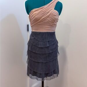 Way-In One-Shoulder Colorblock Dress in Blush and Charcoal